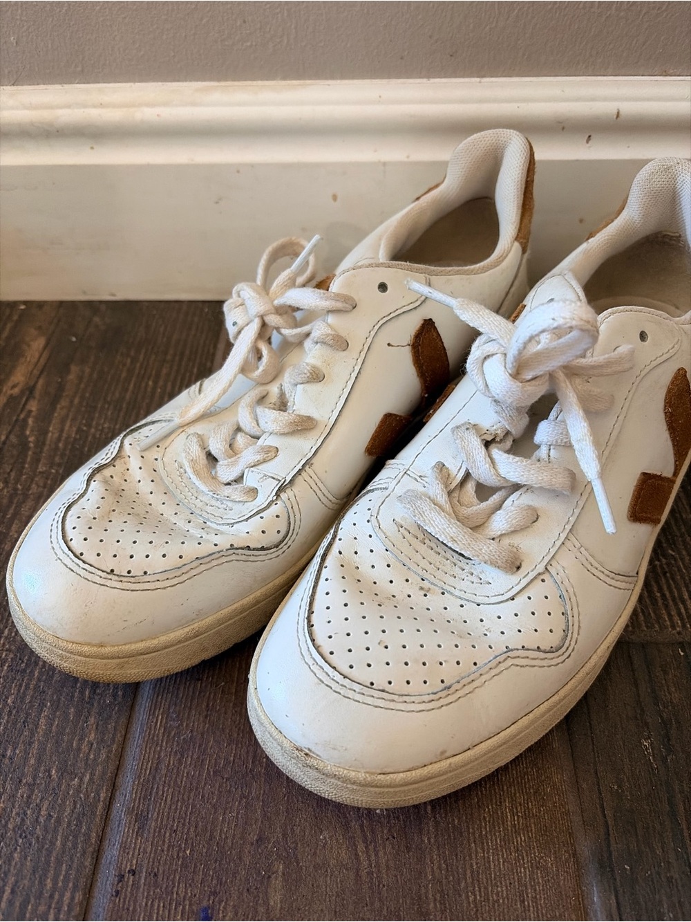 Veja White Sneakers with Brown Accents